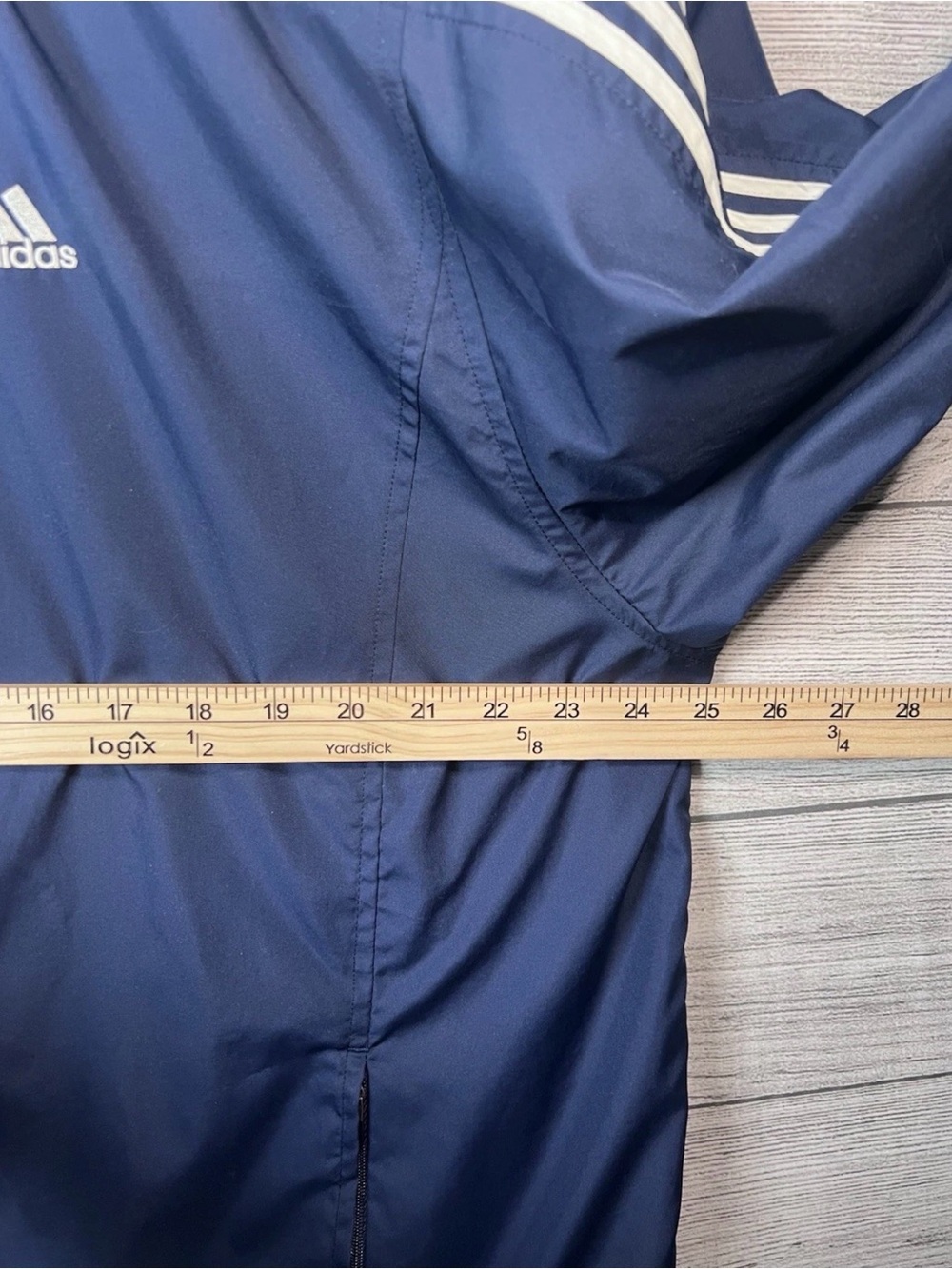 Adidas Men’s Navy Blue Hooded Windbreaker Jacket L 3 Stripe Mesh Lining Casual - Picture 6 of 6